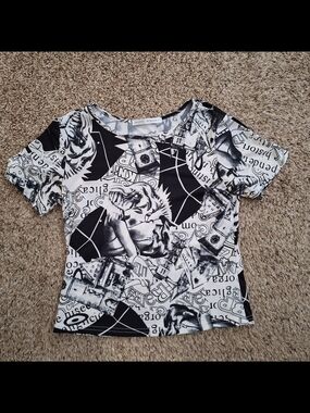 Daniel Benjamin Vintage Y2K Black White Pop Art Graphic Top Small